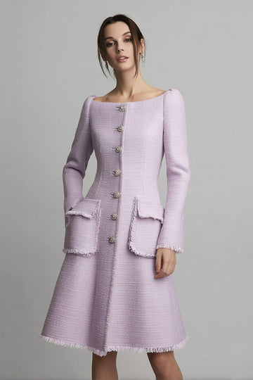 Lilac A Line Boat Neck Long Sleeve Work Dress